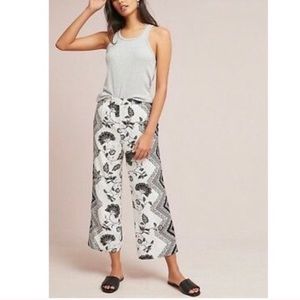 Anthropologie B&W Wide-Legged Cropped Floral Pants